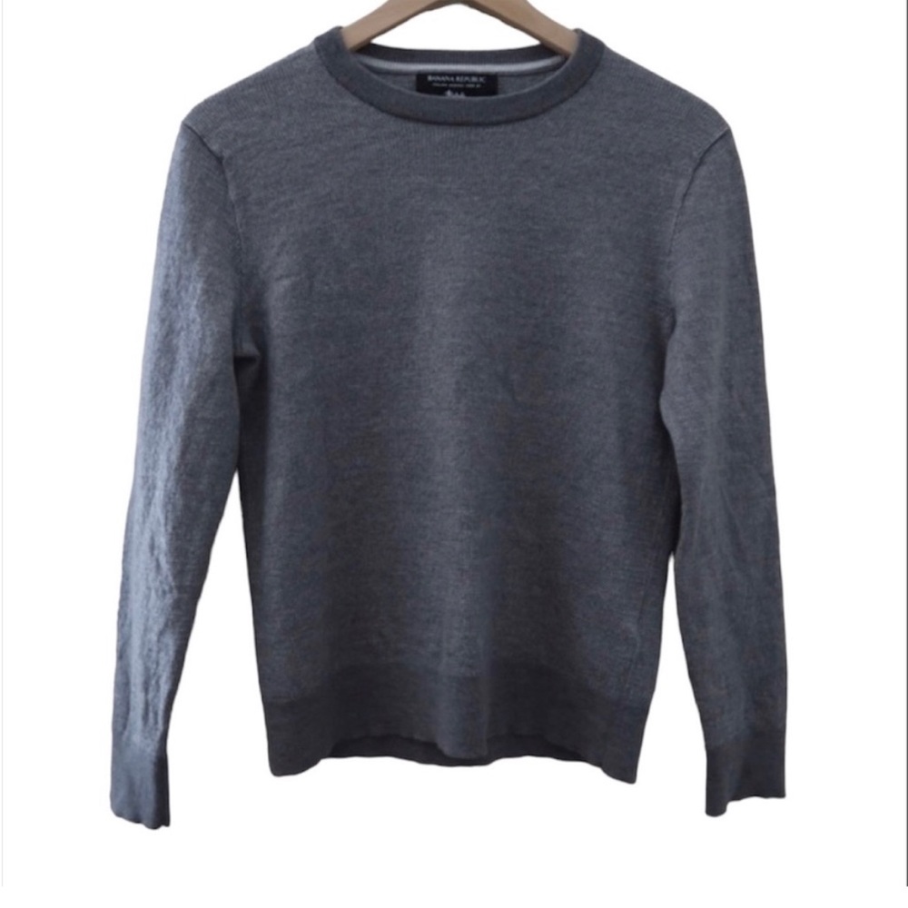 Banana Republic Gray Birdseye Knit Baruffa Italian Merino Wool Sweater
